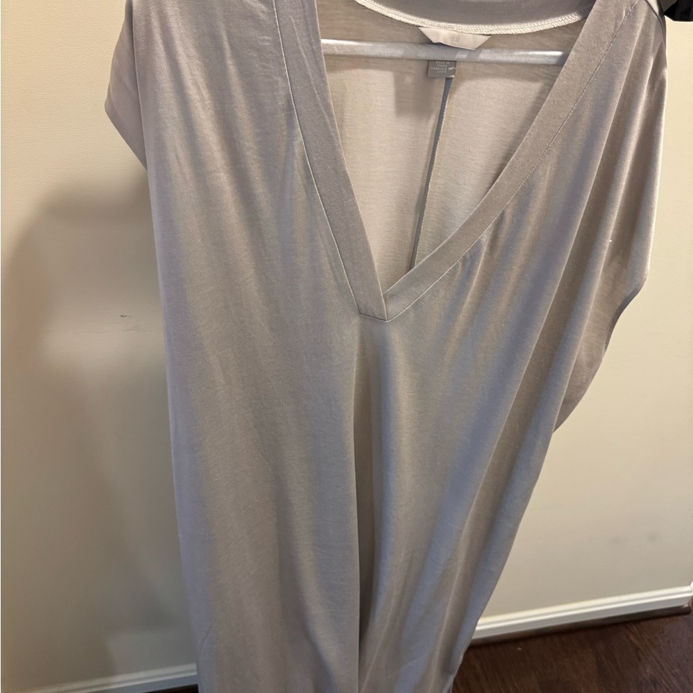 H&M Gray V-Neck Slip Dress with Dolman Cap Sleeves